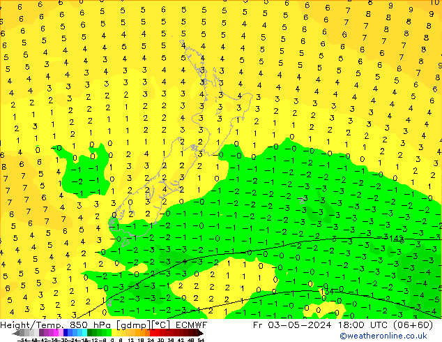 Z500/Rain (+SLP)/Z850 ECMWF vie 03.05.2024 18 UTC