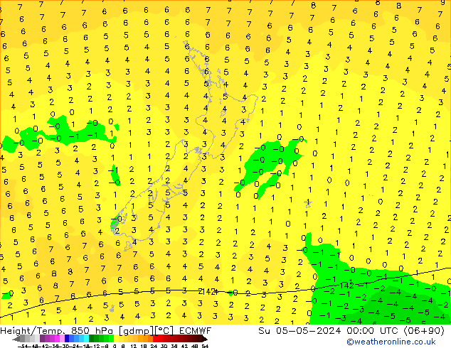 Z500/Yağmur (+YB)/Z850 ECMWF Paz 05.05.2024 00 UTC