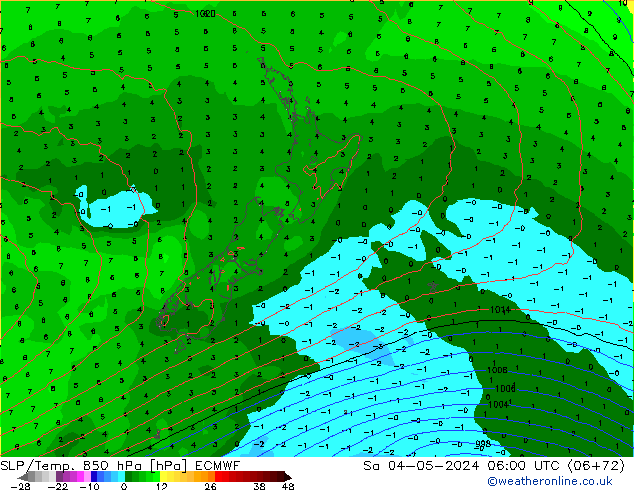 850 hPa Yer Bas./Sıc ECMWF Cts 04.05.2024 06 UTC