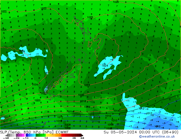 SLP/Temp. 850 hPa ECMWF So 05.05.2024 00 UTC