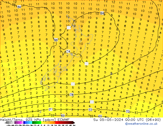 Height/Temp. 925 hPa ECMWF Su 05.05.2024 00 UTC