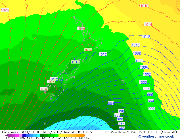 Thck 850-1000 hPa ECMWF Čt 02.05.2024 12 UTC