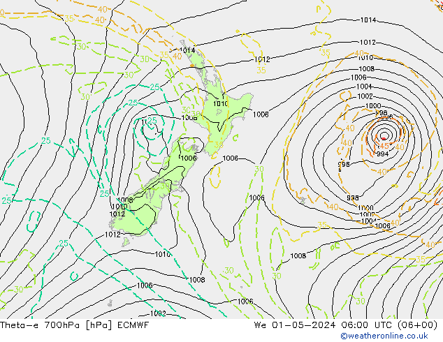 Theta-e 700hPa ECMWF wo 01.05.2024 06 UTC