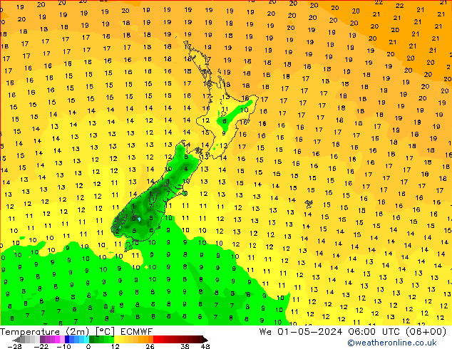 Temperature (2m) ECMWF We 01.05.2024 06 UTC