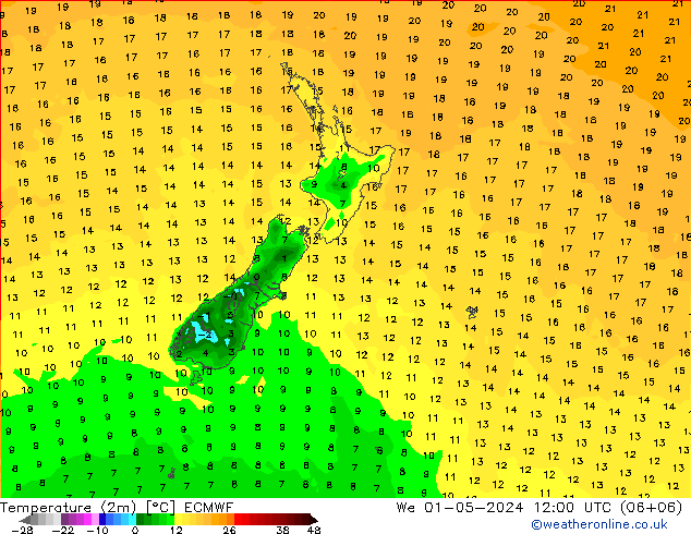 Temperature (2m) ECMWF We 01.05.2024 12 UTC