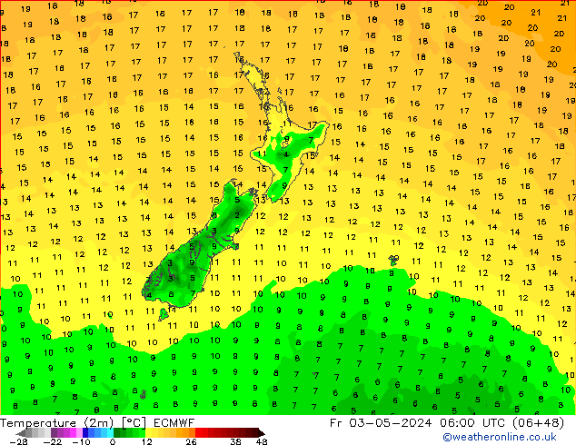 Temperatura (2m) ECMWF ven 03.05.2024 06 UTC