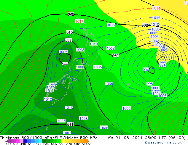 Dikte 500-1000hPa ECMWF wo 01.05.2024 06 UTC