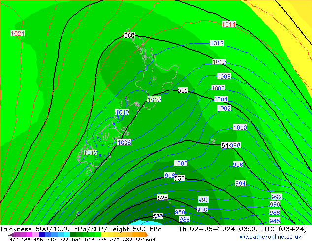 Thck 500-1000hPa ECMWF czw. 02.05.2024 06 UTC