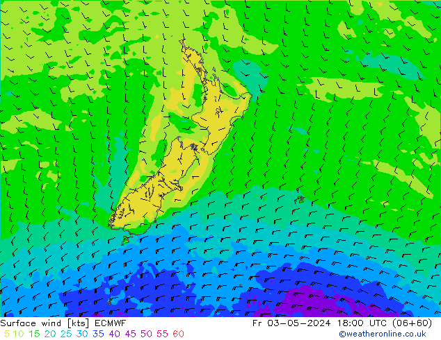 Prec 6h/Wind 10m/950 ECMWF пт 03.05.2024 18 UTC