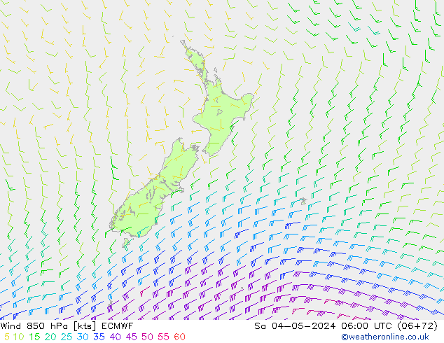 Vento 850 hPa ECMWF sab 04.05.2024 06 UTC