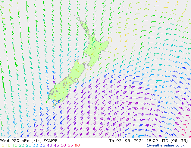 ветер 950 гПа ECMWF чт 02.05.2024 18 UTC