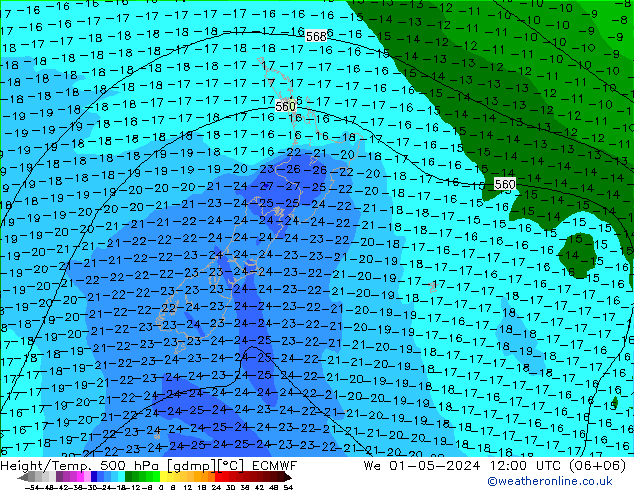 Z500/Rain (+SLP)/Z850 ECMWF śro. 01.05.2024 12 UTC