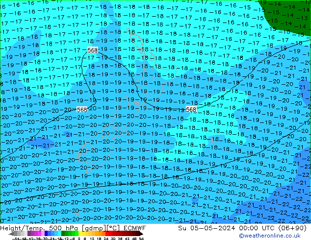 Z500/Yağmur (+YB)/Z850 ECMWF Paz 05.05.2024 00 UTC