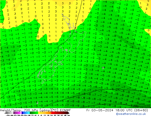 Height/Temp. 700 hPa ECMWF Sex 03.05.2024 18 UTC