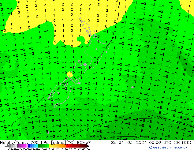 Height/Temp. 700 hPa ECMWF so. 04.05.2024 00 UTC