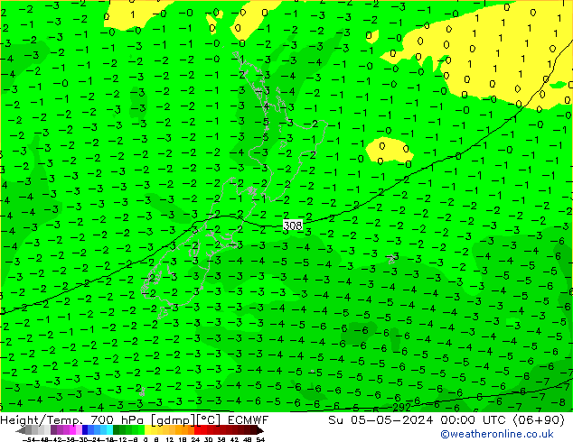 Height/Temp. 700 гПа ECMWF Вс 05.05.2024 00 UTC