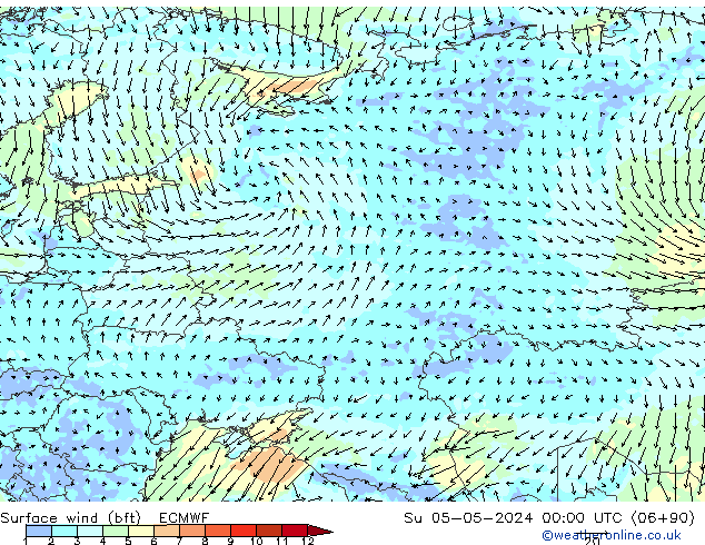 Surface wind (bft) ECMWF Su 05.05.2024 00 UTC