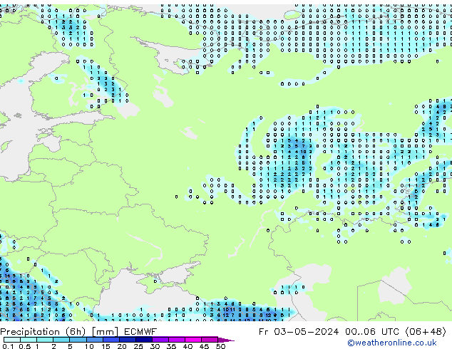 Yağış (6h) ECMWF Cu 03.05.2024 06 UTC