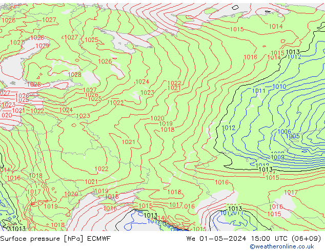 Surface pressure ECMWF We 01.05.2024 15 UTC