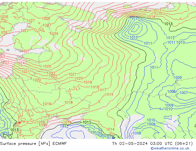 Surface pressure ECMWF Th 02.05.2024 03 UTC