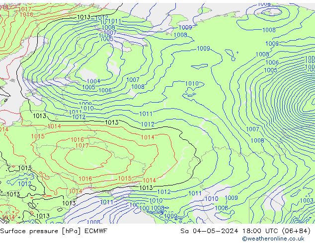 Presión superficial ECMWF sáb 04.05.2024 18 UTC