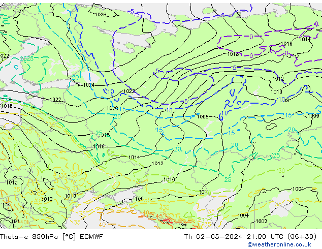 Theta-e 850hPa ECMWF  02.05.2024 21 UTC