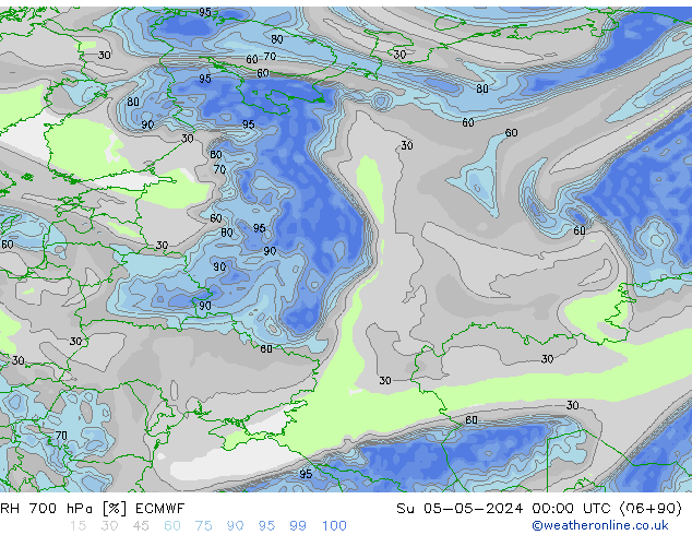 RH 700 hPa ECMWF Dom 05.05.2024 00 UTC