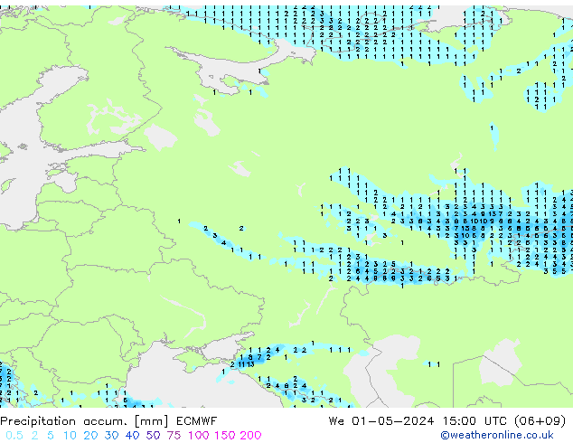 Precipitation accum. ECMWF śro. 01.05.2024 15 UTC