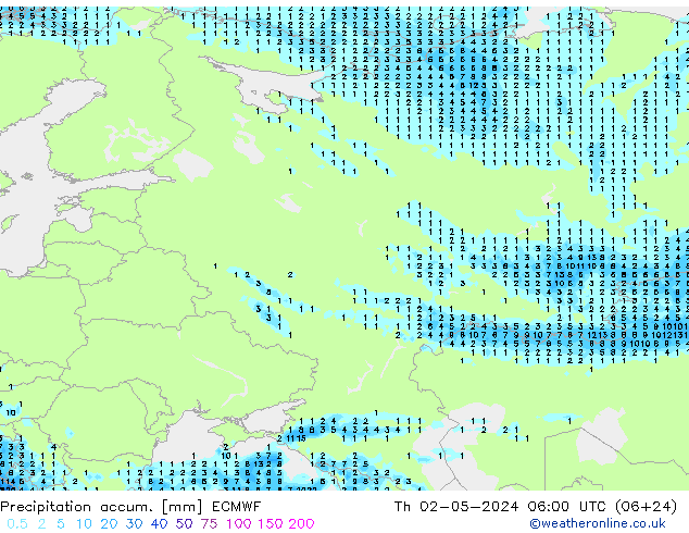 Precipitation accum. ECMWF czw. 02.05.2024 06 UTC