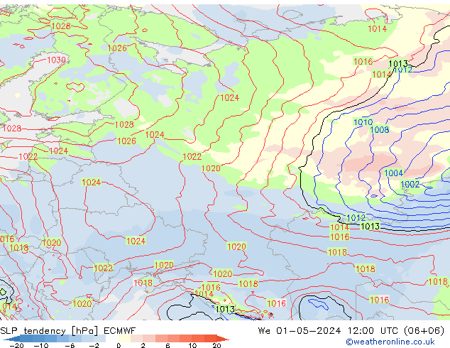 SLP tendency ECMWF We 01.05.2024 12 UTC