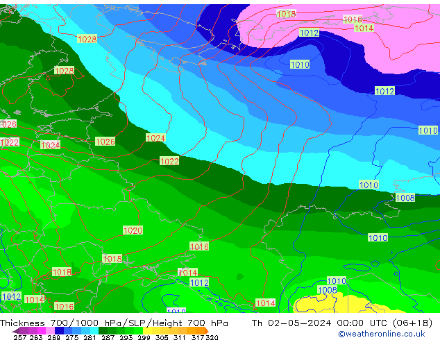 Schichtdicke 700-1000 hPa ECMWF Do 02.05.2024 00 UTC