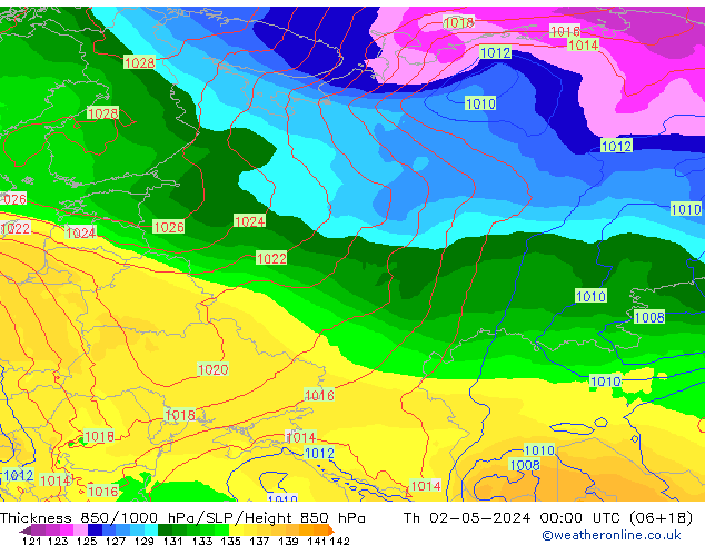 Thck 850-1000 hPa ECMWF gio 02.05.2024 00 UTC