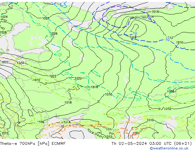 Theta-e 700hPa ECMWF Th 02.05.2024 03 UTC