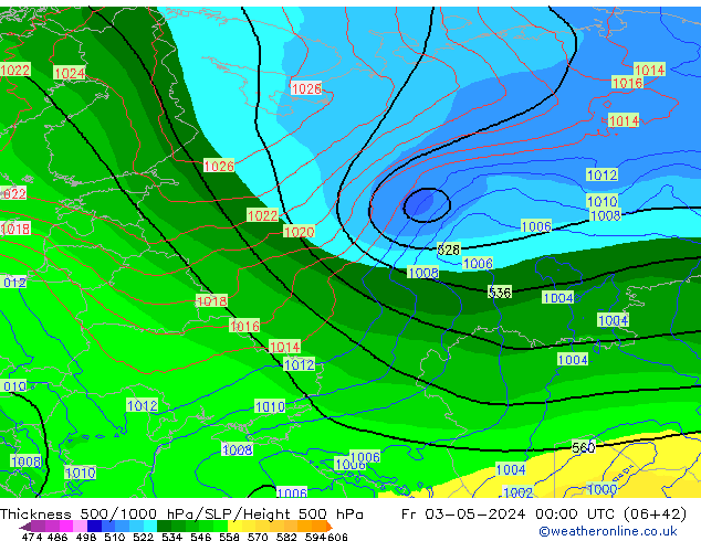 Thck 500-1000hPa ECMWF Fr 03.05.2024 00 UTC