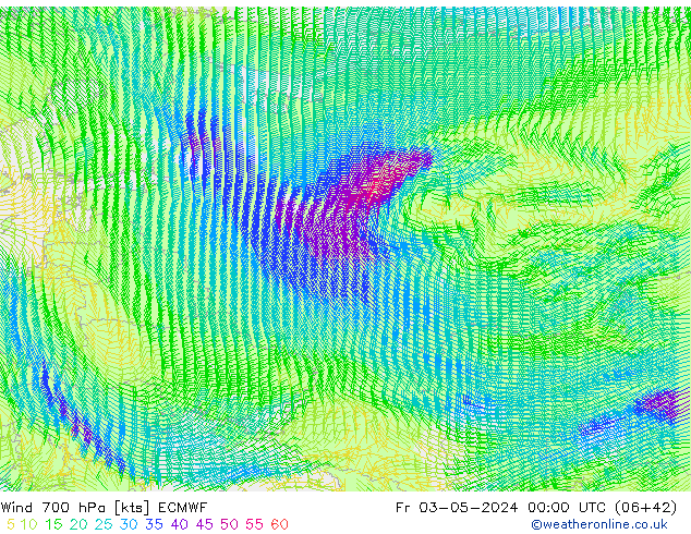 Wind 700 hPa ECMWF Fr 03.05.2024 00 UTC