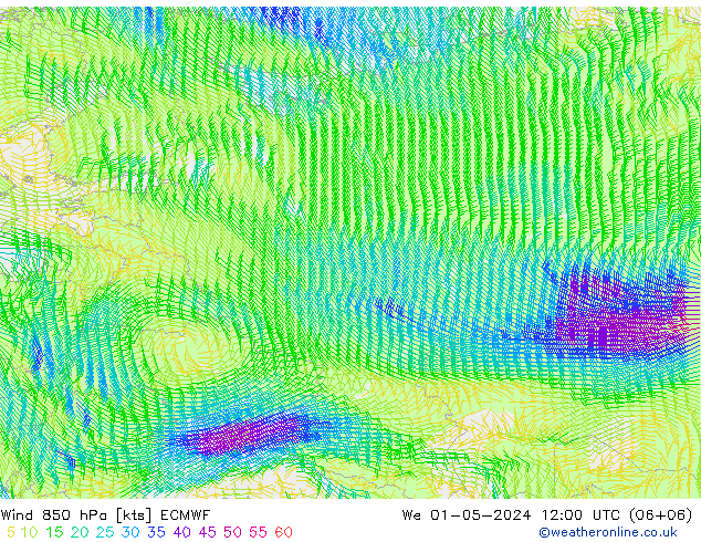 Vento 850 hPa ECMWF Qua 01.05.2024 12 UTC