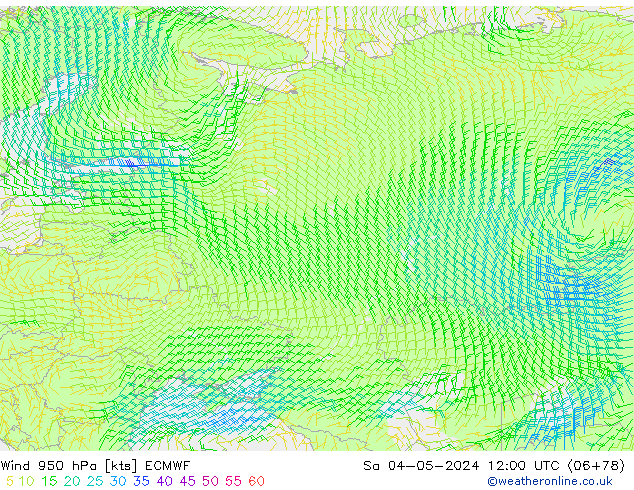 Vento 950 hPa ECMWF Sáb 04.05.2024 12 UTC