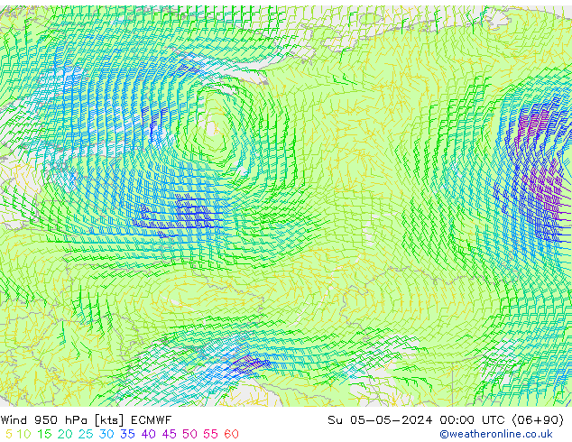 Wind 950 hPa ECMWF Su 05.05.2024 00 UTC