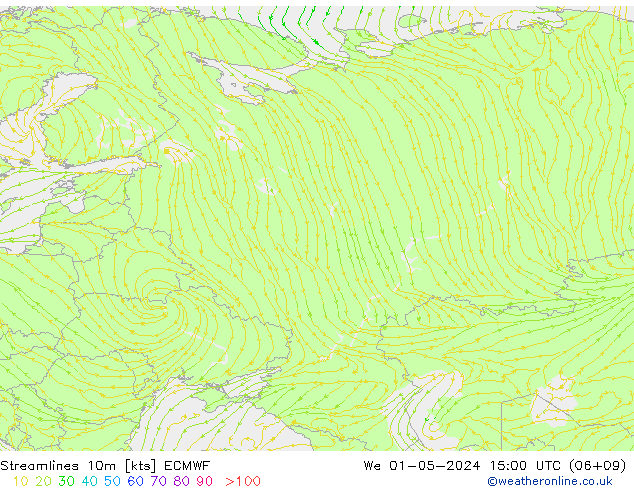 Linea di flusso 10m ECMWF mer 01.05.2024 15 UTC