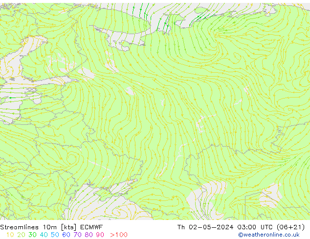 Streamlines 10m ECMWF Th 02.05.2024 03 UTC