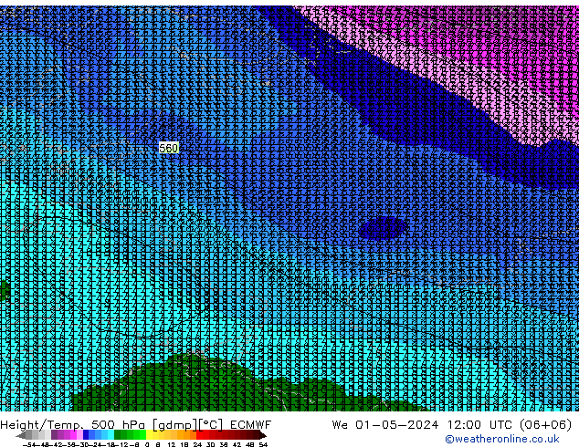 Z500/Rain (+SLP)/Z850 ECMWF ср 01.05.2024 12 UTC