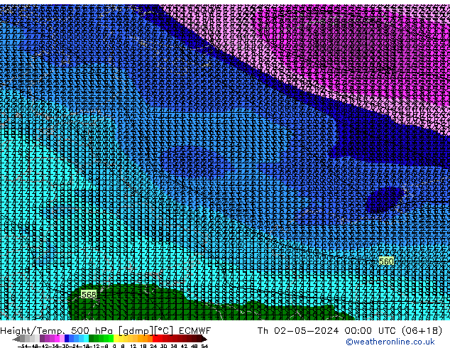 Z500/Rain (+SLP)/Z850 ECMWF Čt 02.05.2024 00 UTC