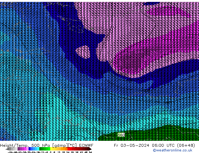 Height/Temp. 500 гПа ECMWF пт 03.05.2024 06 UTC