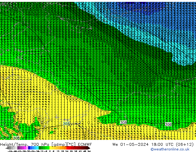 Height/Temp. 700 hPa ECMWF We 01.05.2024 18 UTC