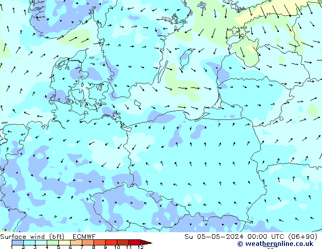 Vent 10 m (bft) ECMWF dim 05.05.2024 00 UTC