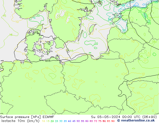 Isotachs (kph) ECMWF Su 05.05.2024 00 UTC