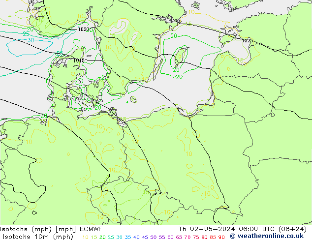 Isotachen (mph) ECMWF do 02.05.2024 06 UTC