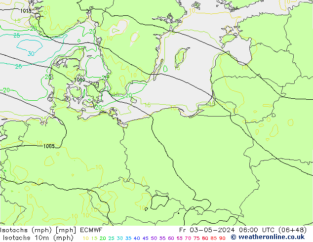 Isotachs (mph) ECMWF пт 03.05.2024 06 UTC