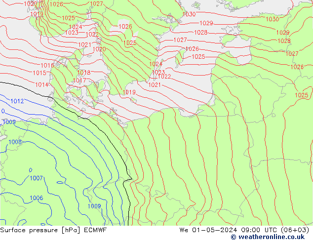 ciśnienie ECMWF śro. 01.05.2024 09 UTC