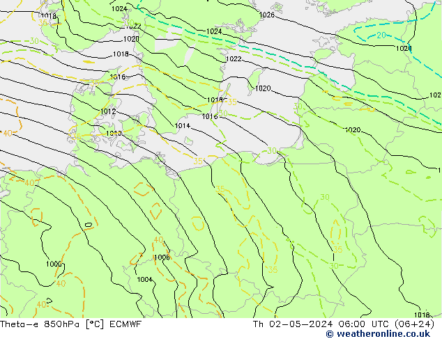 Theta-e 850hPa ECMWF Per 02.05.2024 06 UTC